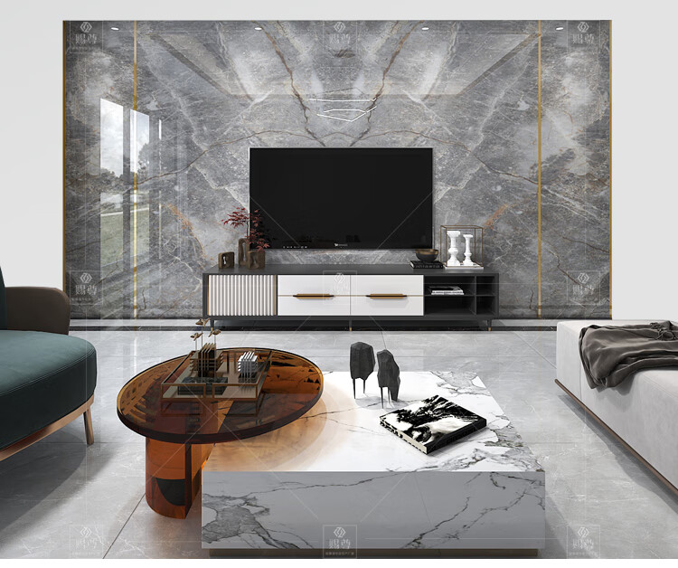 岩板电视背景墙奢石简约8002600客厅大理石材影视墙电视墙装饰 整数补