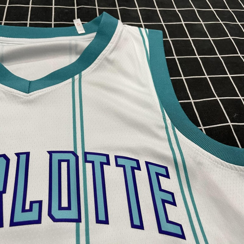 滕讯体育nba全黄蜂城市版篮球服三球鲍尔2号复古球衣刺绣版球衣白色