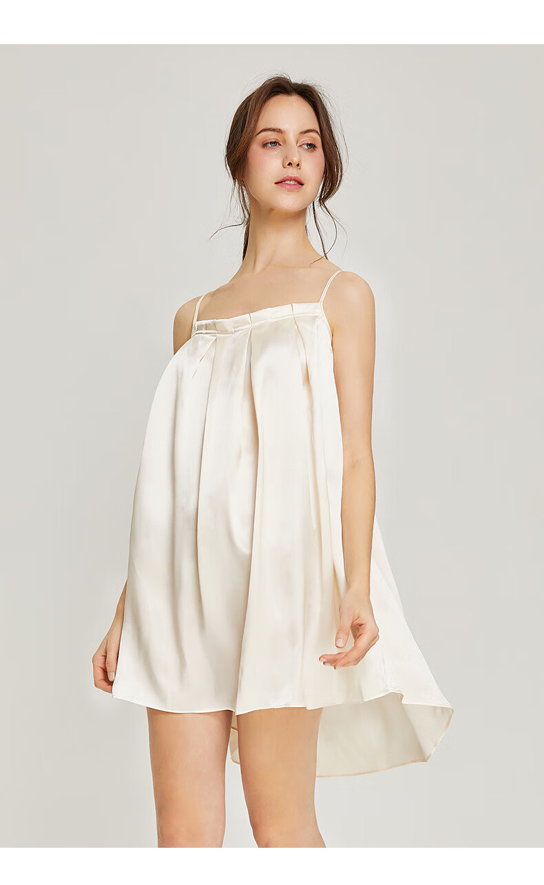 女夏季桑蚕丝睡裙真丝睡衣性感抹胸甜美家居服宽松短裙杏色均码均码