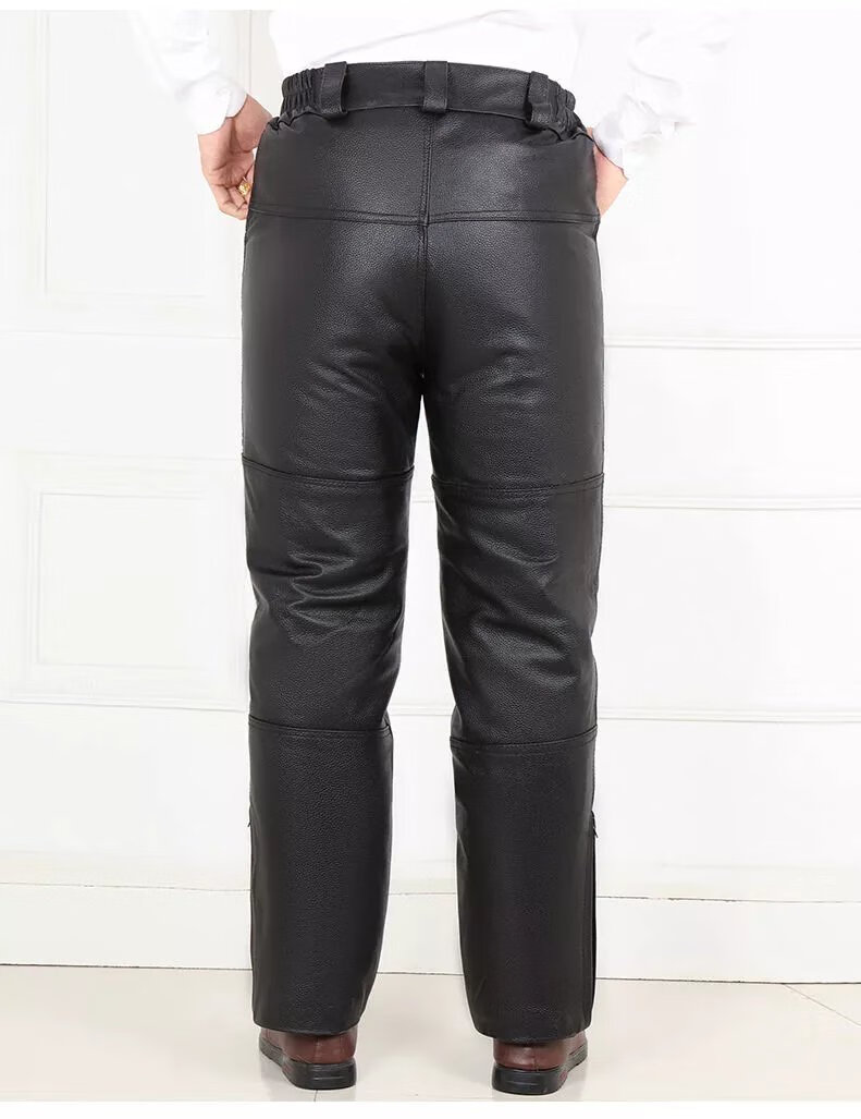 皮裤男羊皮毛棉裤冬季加绒加厚保暖中老年皮毛一体牛皮裤冷库工作皮裤