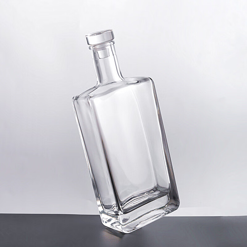 白酒瓶空瓶关云酒瓶500ml密封1斤装透明方扁酒瓶玻璃包装礼盒 蓝色 单