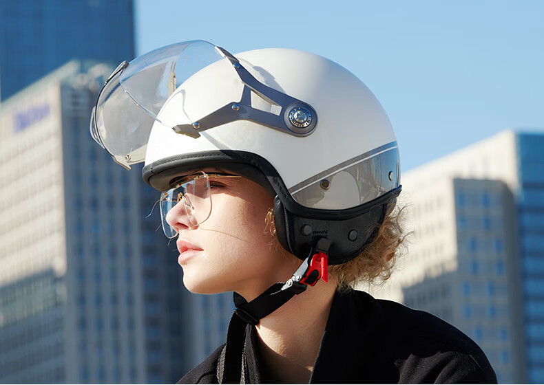 ninebot九号电动摩托车头盔轻便半盔四季通用可拆式可拆风镜白色xl