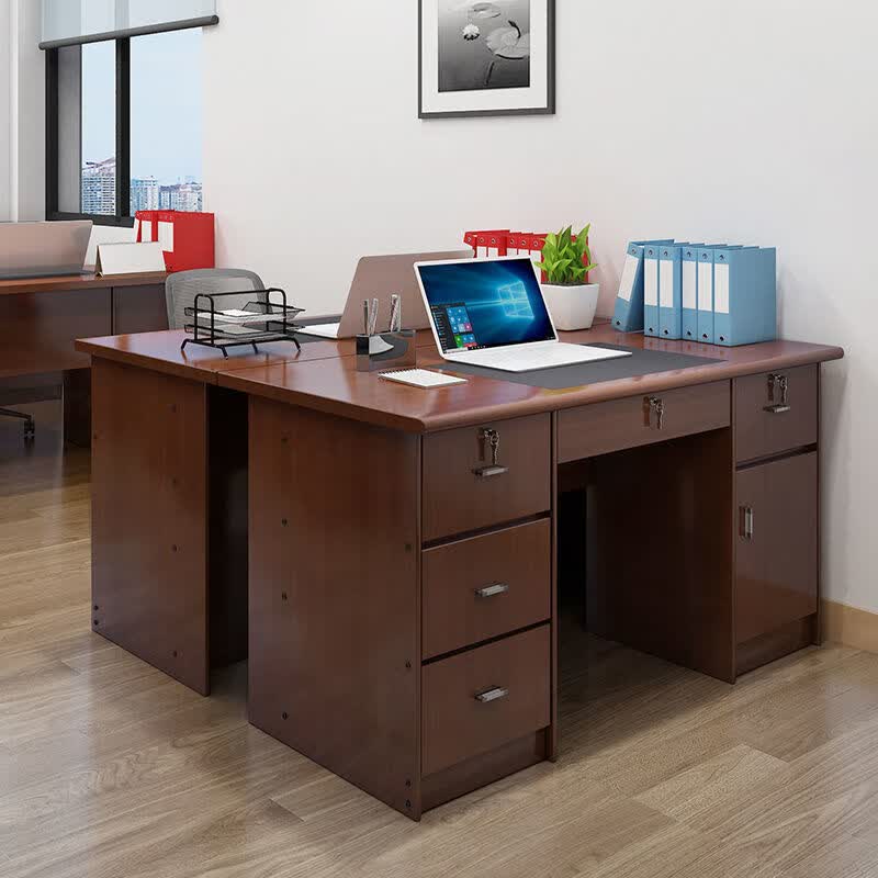 睿巧 电脑桌台式办公桌家用写字14米单人1米书桌 12米抽屉带锁简约桌