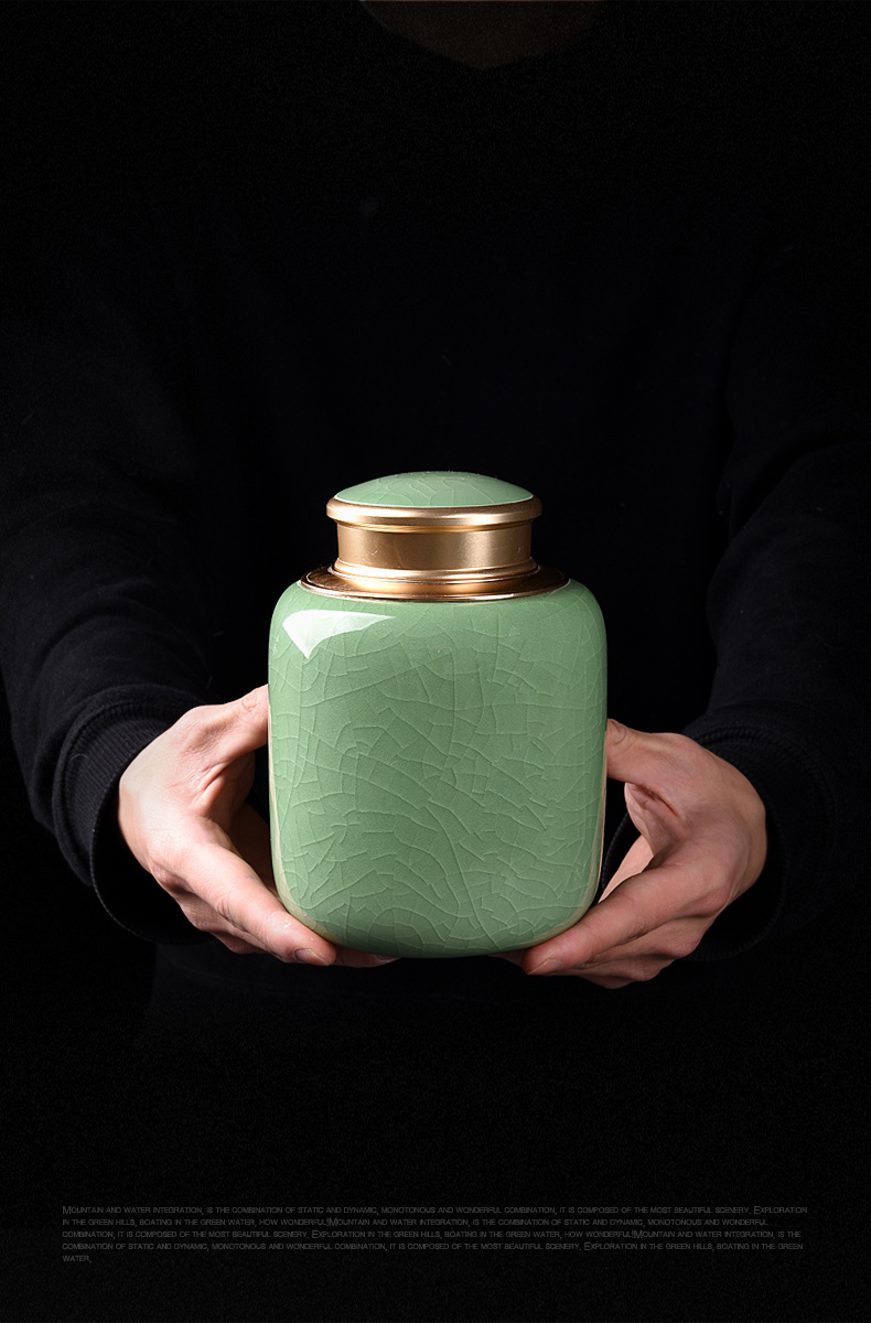 龙泉青瓷密封茶叶罐普洱陶瓷家用绿茶瓷罐包装茶仓大号茶罐存储罐哥窑