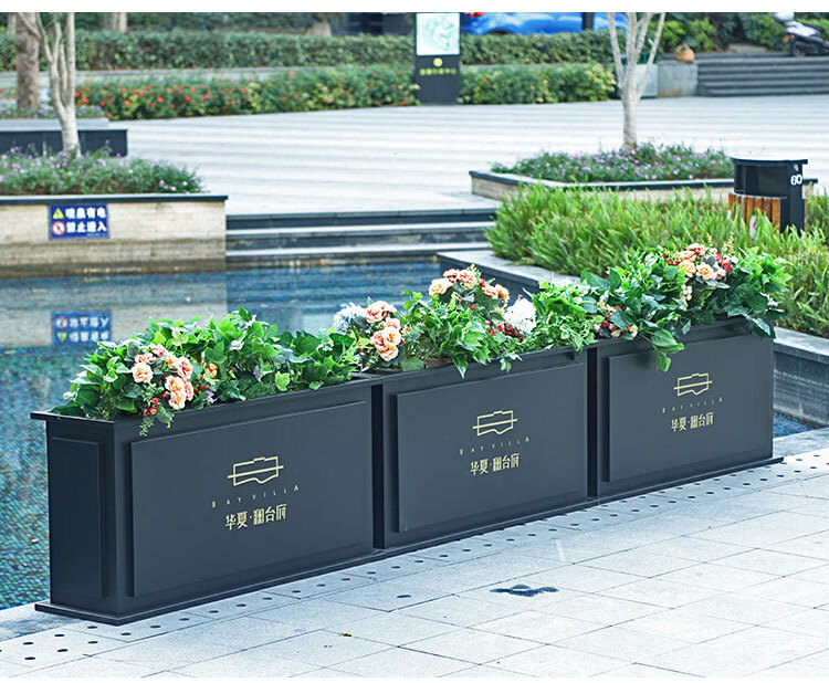 户外铁艺花箱售楼部外摆移动花盆金属花槽室外花架成品花池花坛 大t