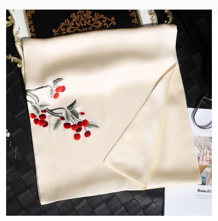 jedmviss 苏绣围巾真丝女手工刺绣花丝巾旗袍披肩苏州丝绸产中国风 米