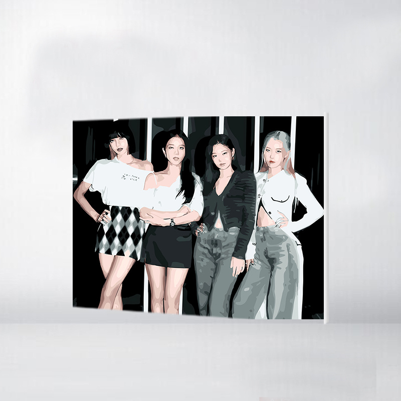blackpink数字油画 blackpink数字油画背景墙装饰画diy粉墨团体手绘