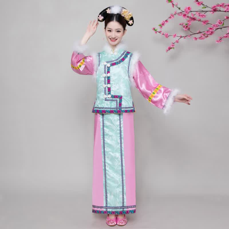 满族清朝还珠格格服装女古装成人公主宫旗袍大码服饰 粉色单独披风(加