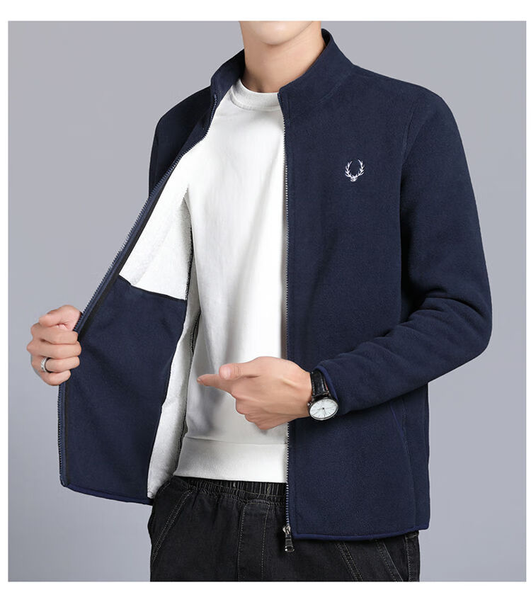 夹克男摇粒绒外套加绒加厚秋冬季韩版修身男士抓绒衣运动休闲保暖新款