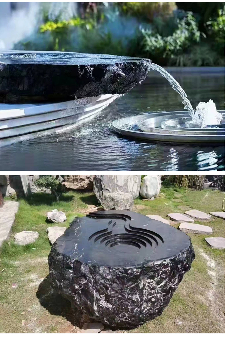 精选好物日式庭院石水钵流水石钵日式黑山石切片景石庭院石材庭院水景