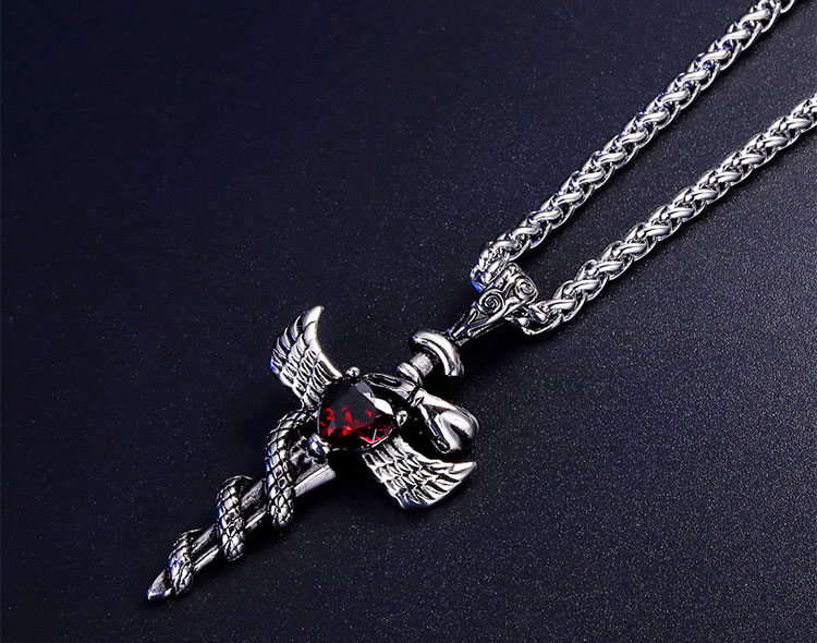 款式圣剑项链男纯银潮韩版个性百搭长款霸气男士十字架吊坠配饰品刻字