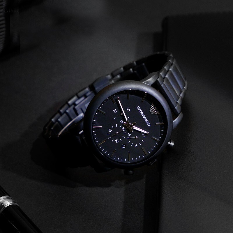 armani 阿玛尼手表 钢带时尚酷黑三眼石英男士欧美表 ar2447【图片