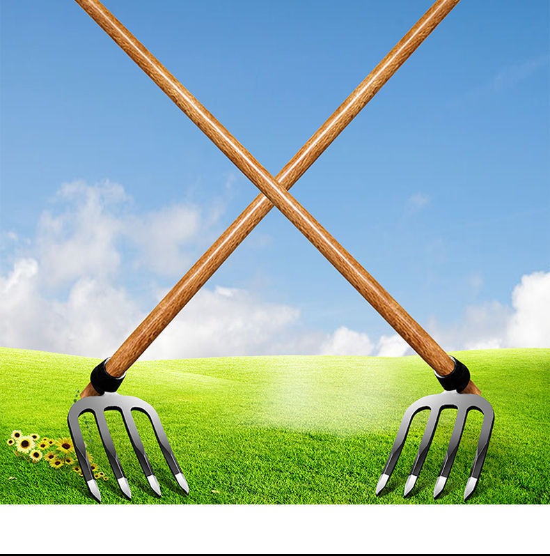 大钉耙子锰钢松土锄宽齿农用工具挖地加厚铁齿耙园艺扒子翻地全钢 flh