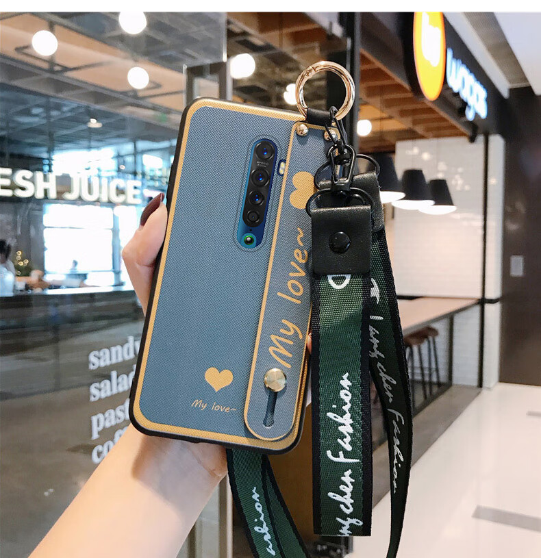 ins网红爱心腕带opporeno手机壳reno3pro挂脖绳reno2z日韩renoz软手机