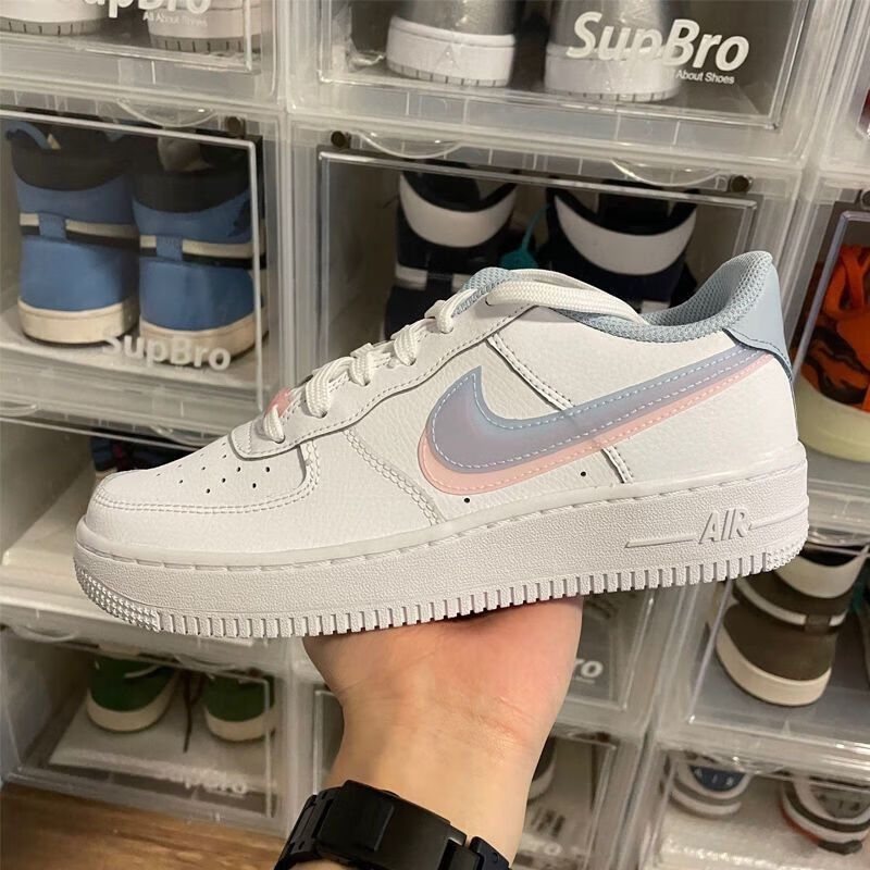 空军一号白蓝粉 双钩 air force1 gs 低帮休闲增高板鞋运动鞋 白蓝粉