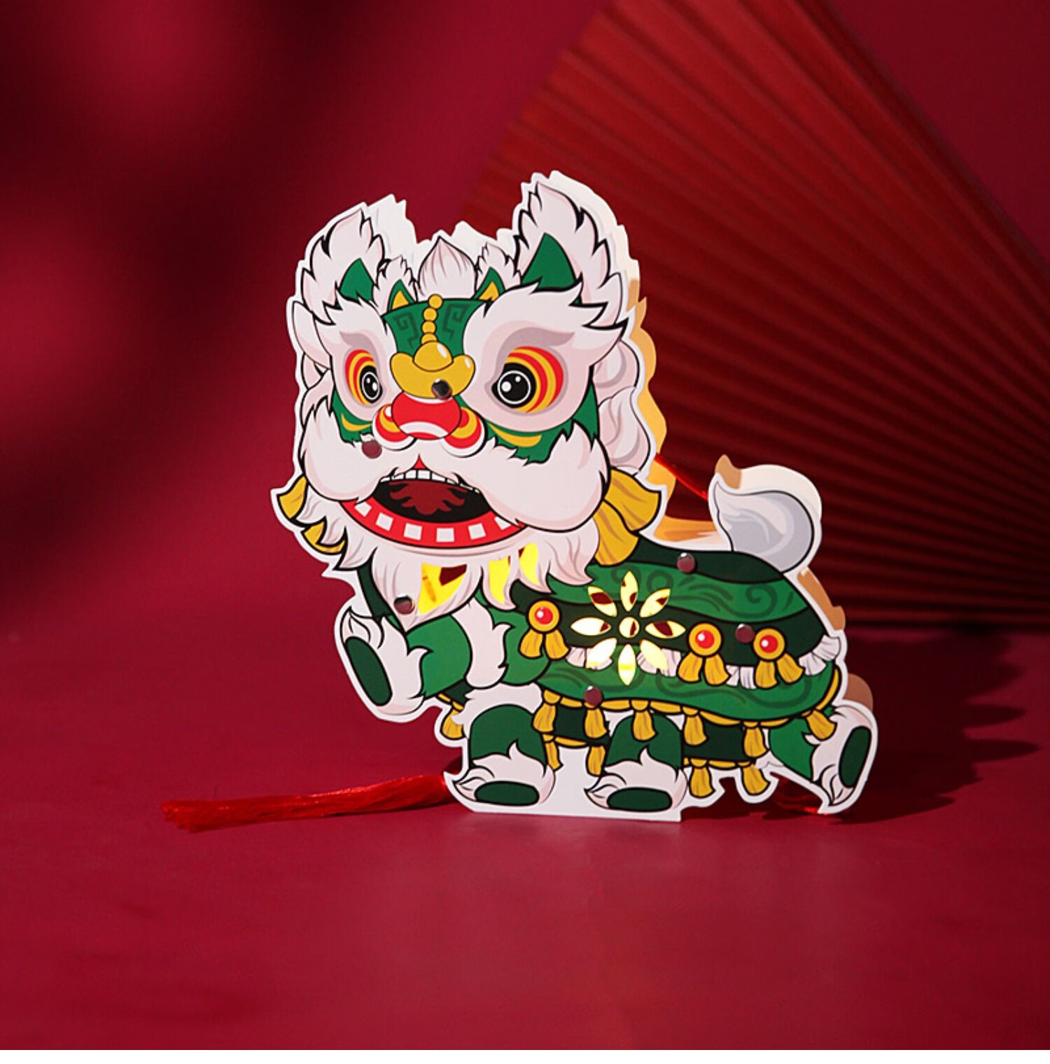 复古传统纸灯笼儿童 中秋狮子灯手提手工diy半成品醒狮元宵节花灯 o