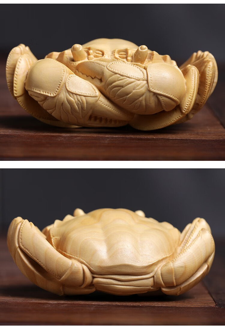 御大师天然黄杨木雕可爱螃蟹八方来财手把件家居装饰品工艺品摆件木雕