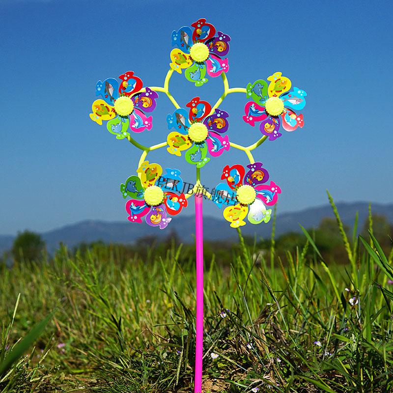 神孩子升级款彩色风车摆件荷兰风车玩具 彩色旋转风车玩具儿童六叶