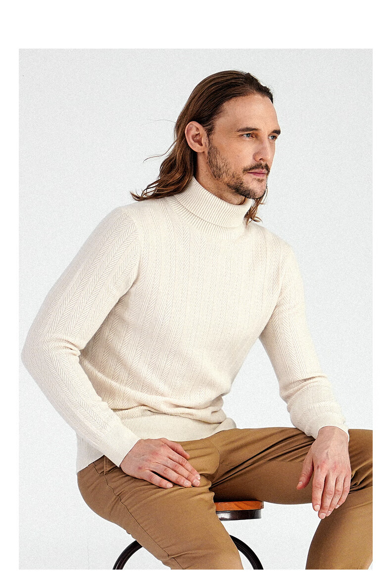 培罗蒙baromon男士秋冬羊绒衫纯色套头高领羊毛衫保暖毛衣灰驼1801