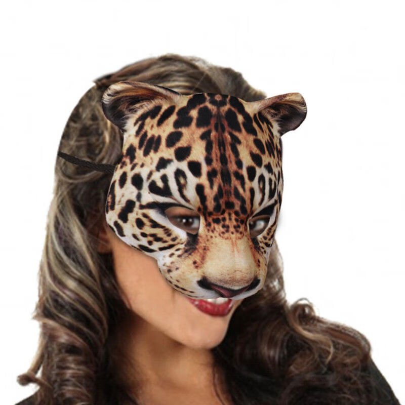 万圣节大老虎面具动物半脸假面白虎雪豹面具儿童面罩仿真立体 白老虎