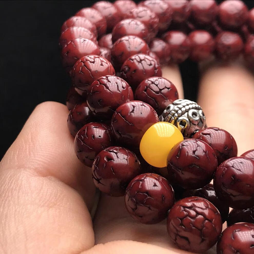 槿逸斯 五瓣做旧无齿金刚菩提 朱砂供金刚男女款文玩佛珠手链 9mm