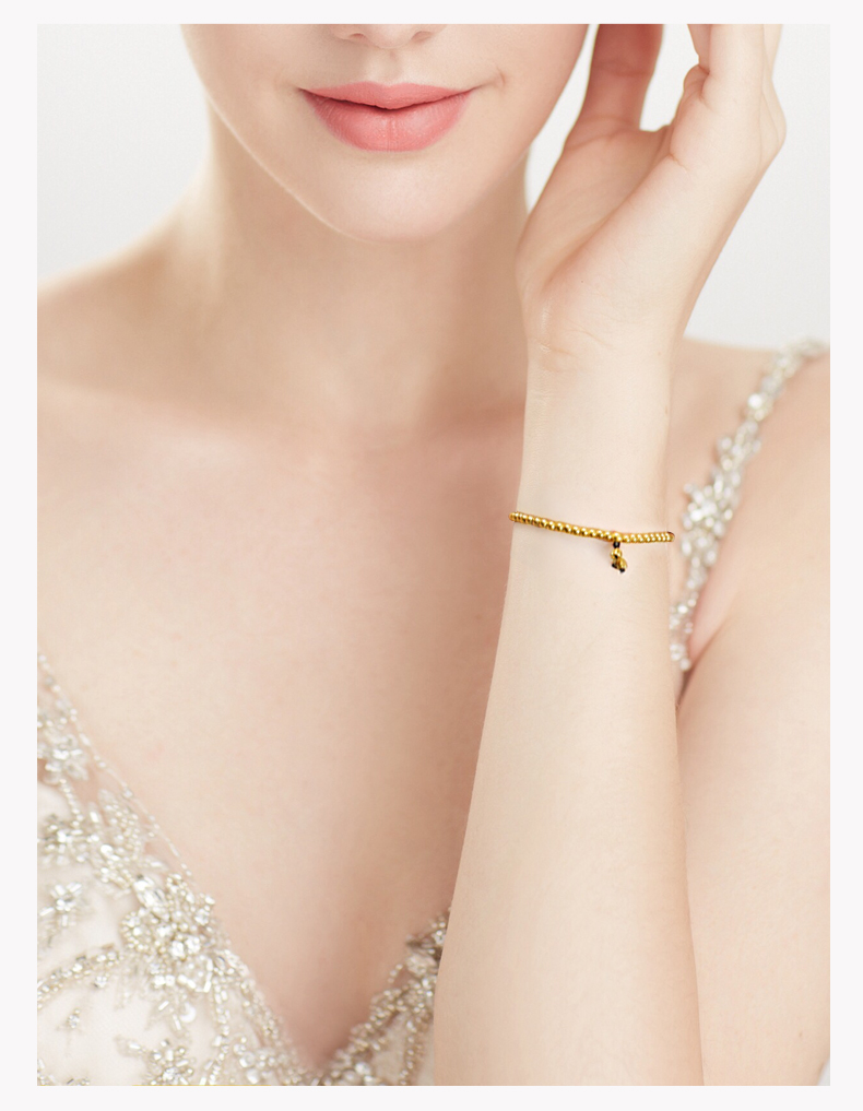 生日礼物古法黄金手链女999足金小金珠珠手串福字吊坠传承手镯 金珠