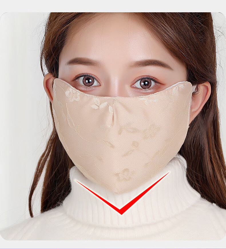 女士口罩秋冬款蕾丝口罩女秋冬季时尚女神高颜值保暖防寒加大加厚全