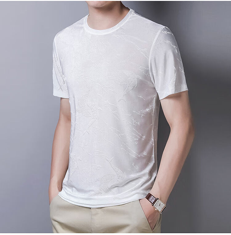 【卡帝乐鳄鱼】轻奢品质2020夏季新款中青年男士真丝短袖t恤衫桑蚕丝