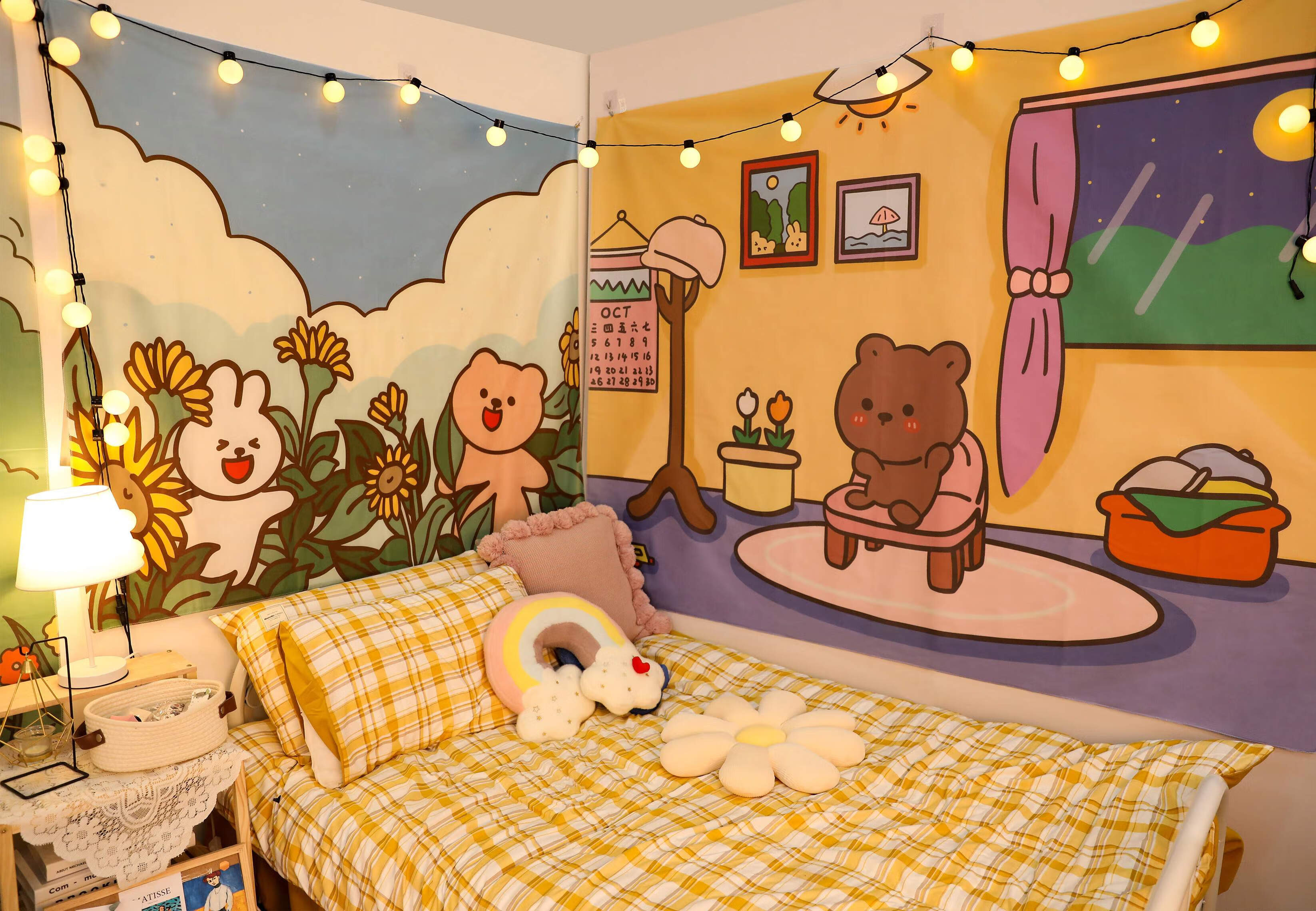 圣利进ins小清新背景布挂布可爱卡通宿舍改造卧室布置床头装饰挂毯gt4