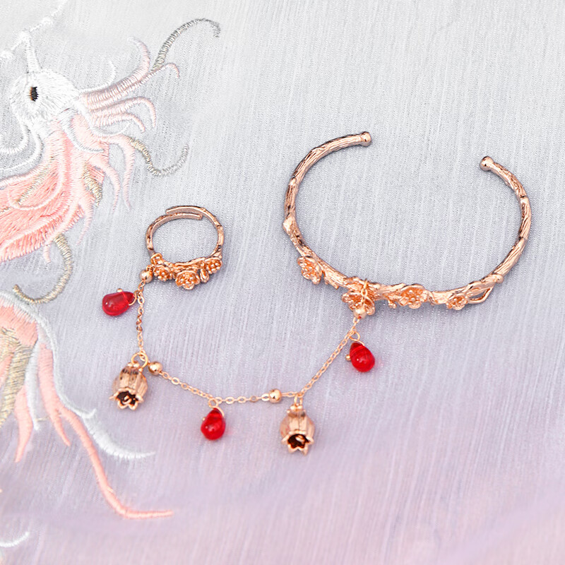 珀芙诺闺蜜手链一对古风彼岸花儿童汉服手镯超仙流苏铃铛戒指一体配