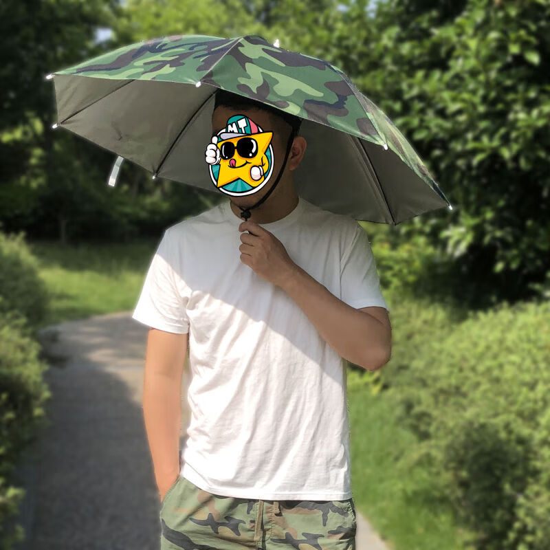 伞帽防风钓鱼斗笠双层头戴式遮阳雨伞户外垂钓防晒头顶采茶大小号