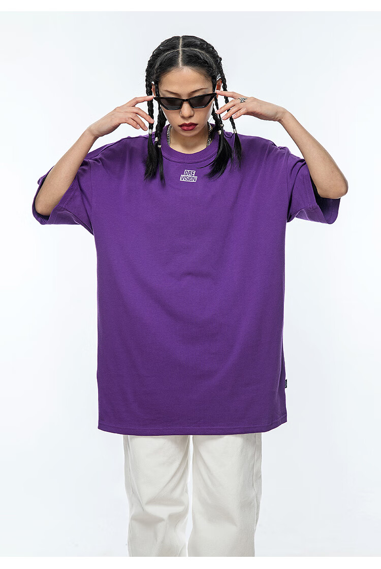 歌茵图lola 32支230g双纱基础圆领短袖t恤女夏季oversize情侣宽松上衣