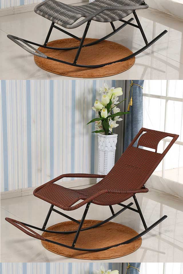 铁艺摇摇椅子逍遥椅老人午睡懒人躺椅客厅休闲靠背椅藤椅编制 咖啡色