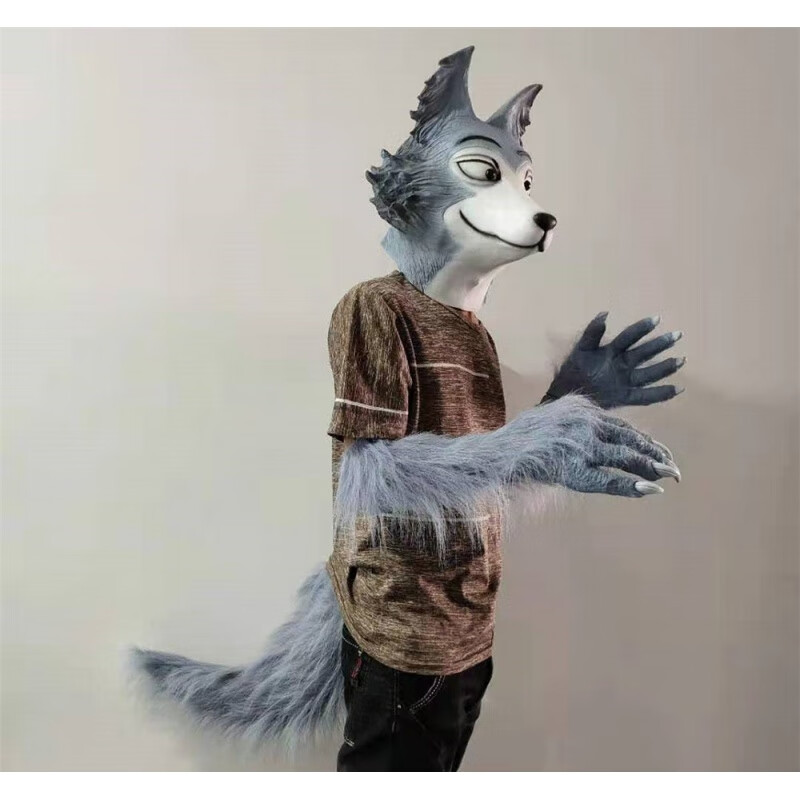 道具大灰狼头套 乳胶面具雷西大灰狼头套狼尾巴表演自拍扮演动漫人物