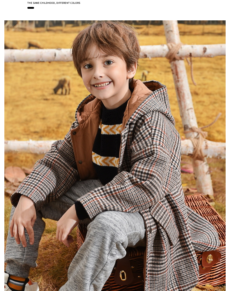 铅笔俱乐部童装男童格子外套2021秋冬新款儿童夹棉呢子英伦风连帽