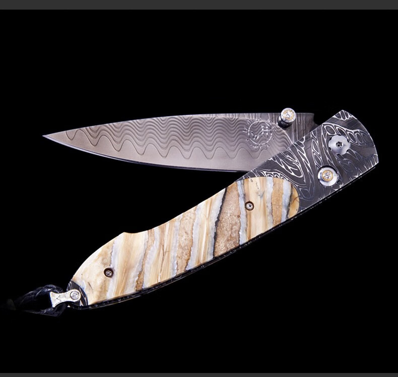 美国威廉亨利william henry 大马士革折刀 手工edc小刀 宝石镶嵌 b10