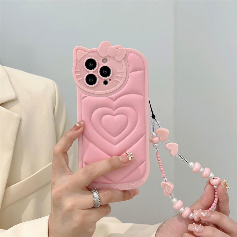 ins风kitty猫iphone13promax手机壳立体苹果12/11皮纹pro链条闺蜜 服