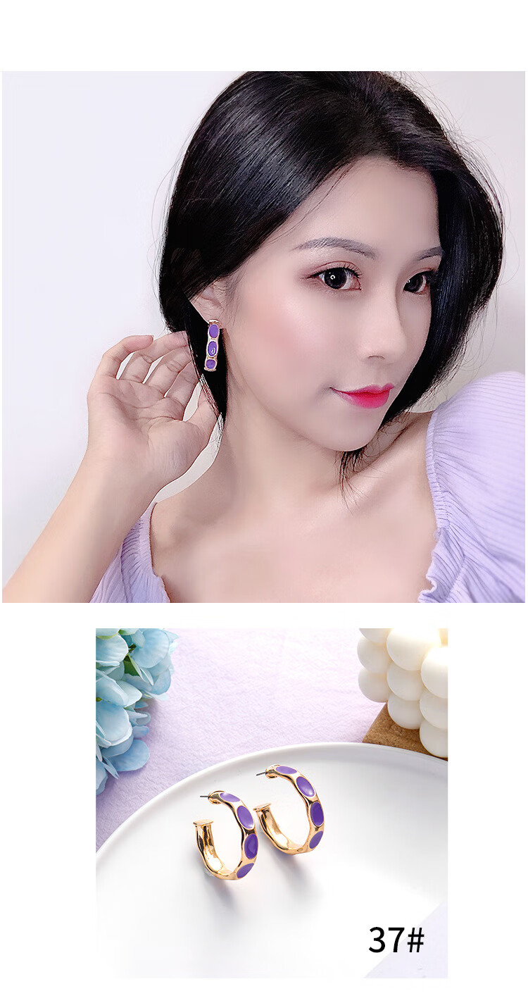京粉新款耳环潮紫色系简约小清新耳钉女韩国气质网红花朵定情信物情人