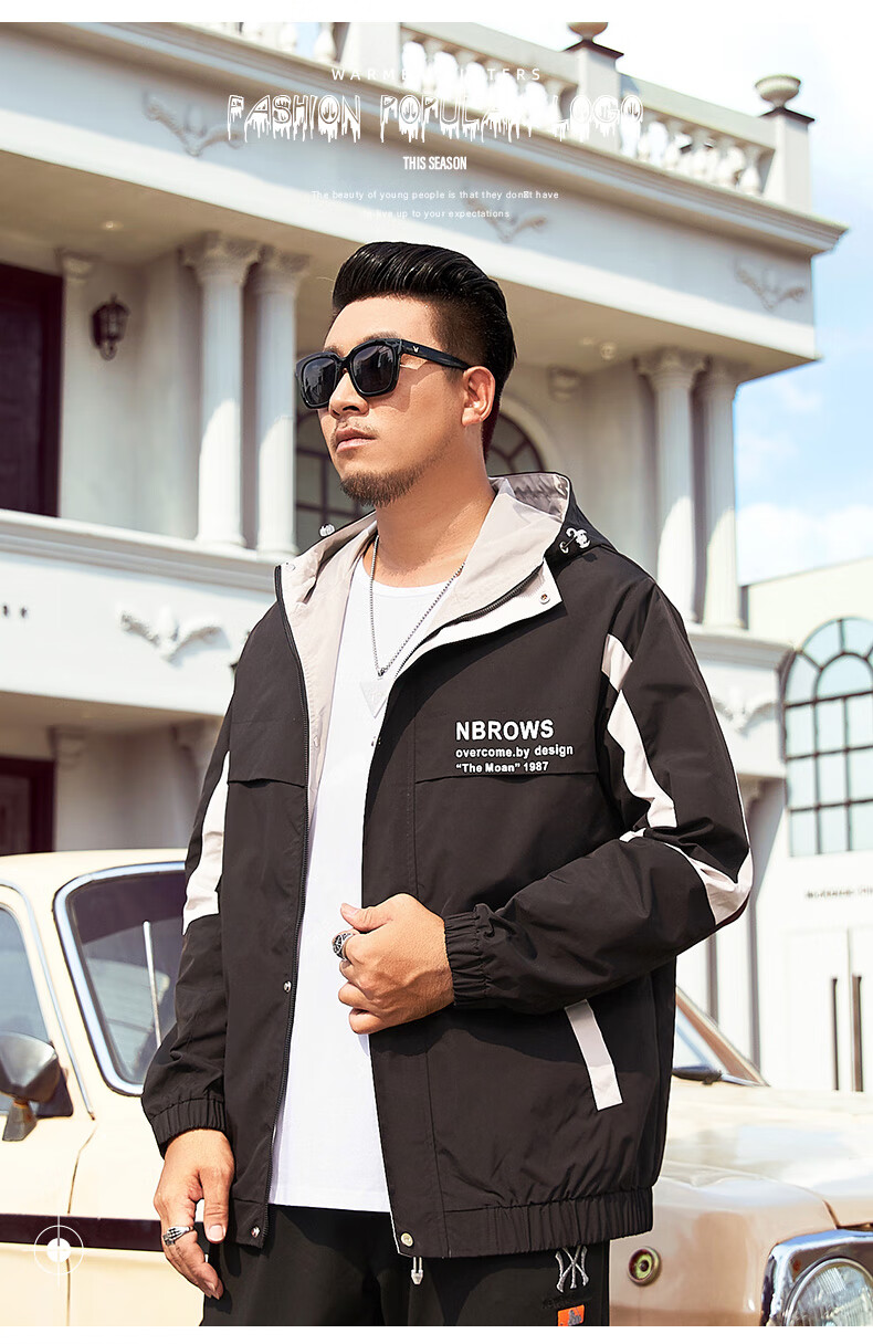 cxz大码夹克男潮流秋季男装潮胖子加肥加大宽松肥佬显瘦帅气休闲外套