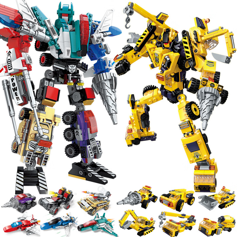 定制恐龙积木拼装机器人机甲工程车合体男孩子玩具68岁礼物6合1星陨