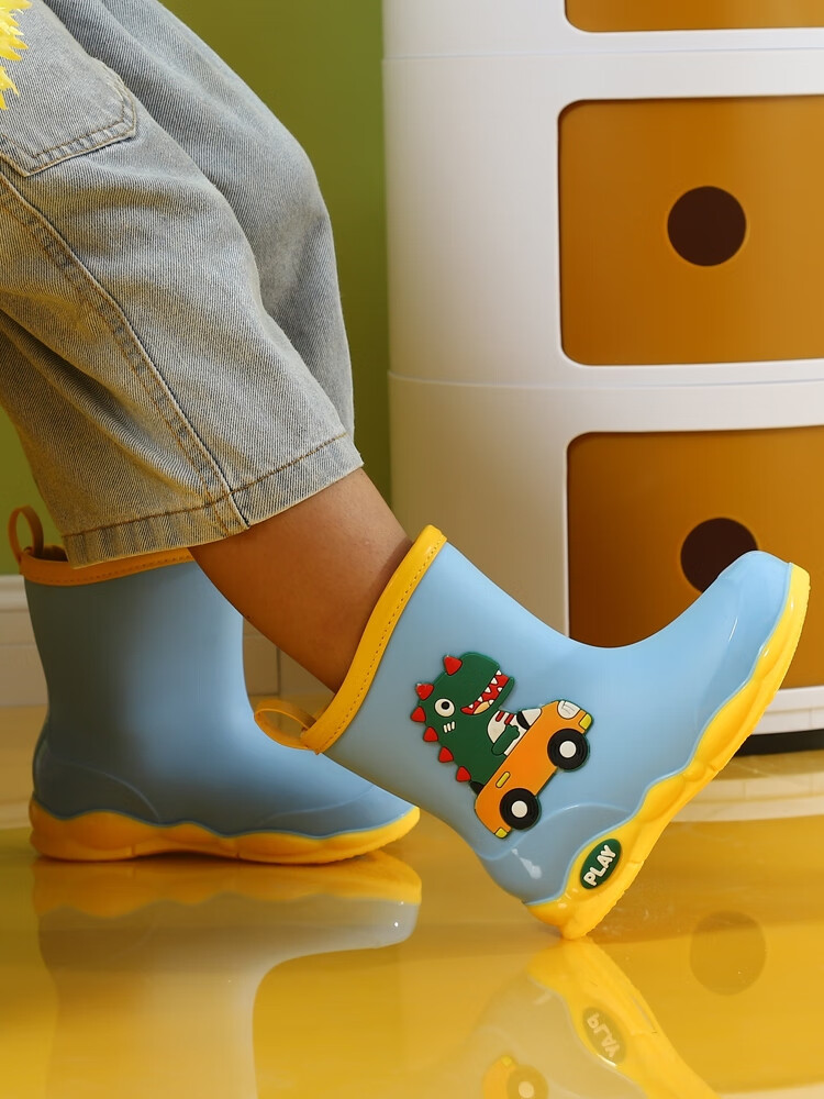 机车摩托车骑行靴雨鞋儿童男童宝宝防滑雨靴女童夏季学生小恐龙下水鞋