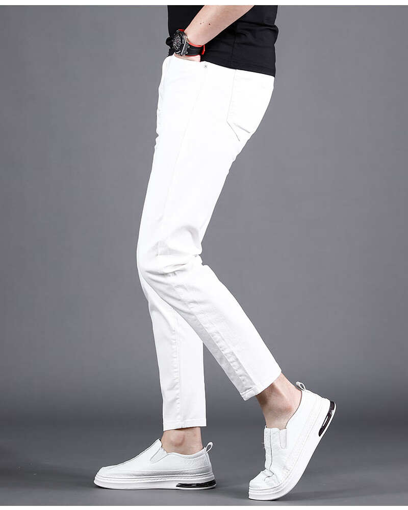 纯白色九分牛仔裤男修身小脚2022夏季薄款时尚百搭简约休闲9分裤子 yz