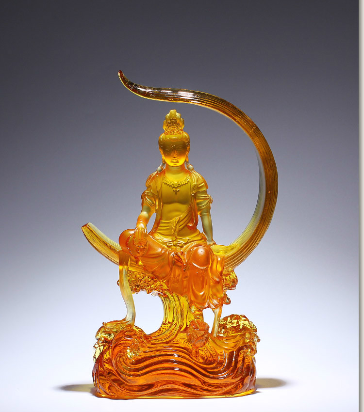 硕茹 轻奢高端古法琉璃水月观世音菩萨像佛像摆件供奉家用水晶观音