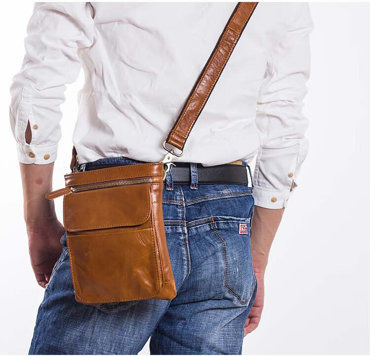 bulldrome品牌原创复古个性休闲小斜挎包男油蜡皮收钱腰间小挂包多