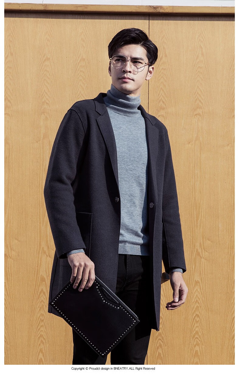 贝纳川羊毛呢大衣男中长款秋冬羊毛呢子外套男士韩版修身呢子风衣 深