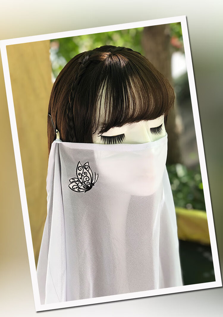 汉服古代古风面纱遮脸半透飘逸舞蹈表演头饰古装配饰面帘同款素面红纱