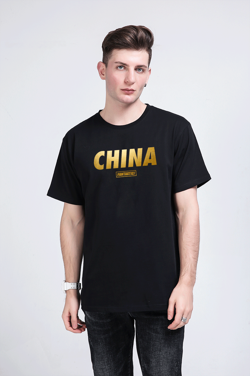 chinat恤男短袖纯棉宽松ins大码情侣学生情侣装男装上衣服黑色xl1701