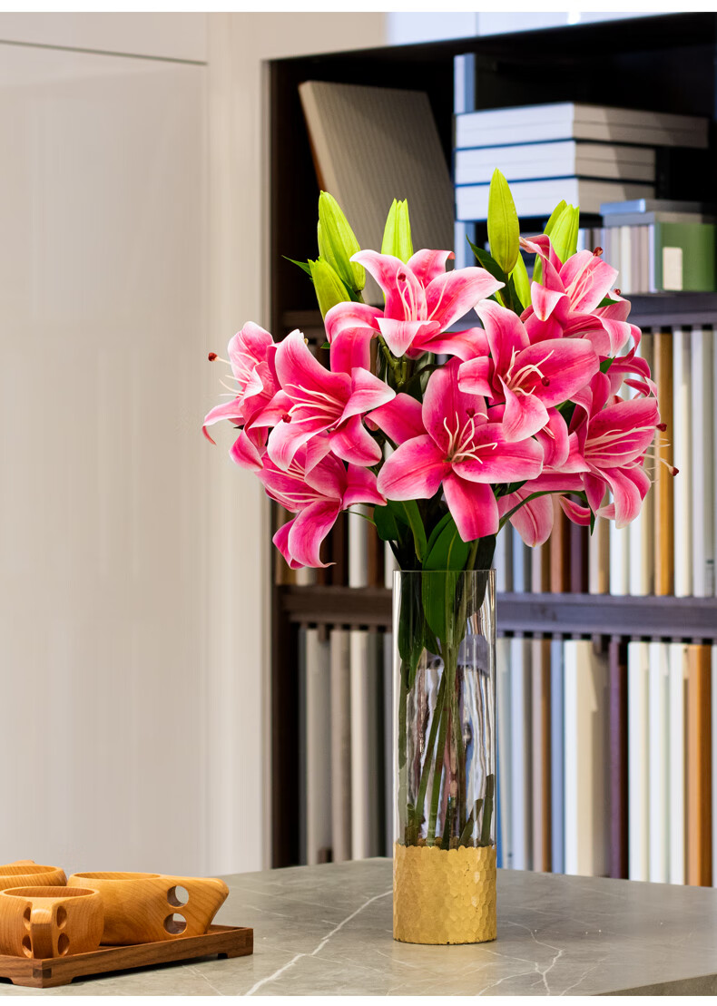 百合花仿真花手感逼真假花高档客厅摆设餐桌电视柜摆件装饰插花束 3枝