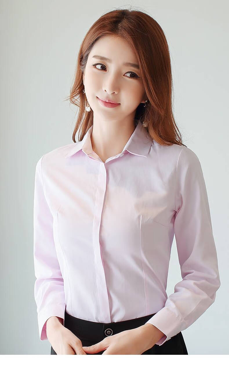 新款方领长袖工装防走光装白色女工作服修身正装衬衫秋冬季女式衬衣