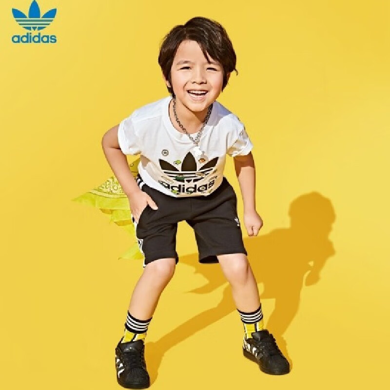 adidas阿迪达斯童装春季新款三叶草男女小童中大童休闲短袖套装儿童